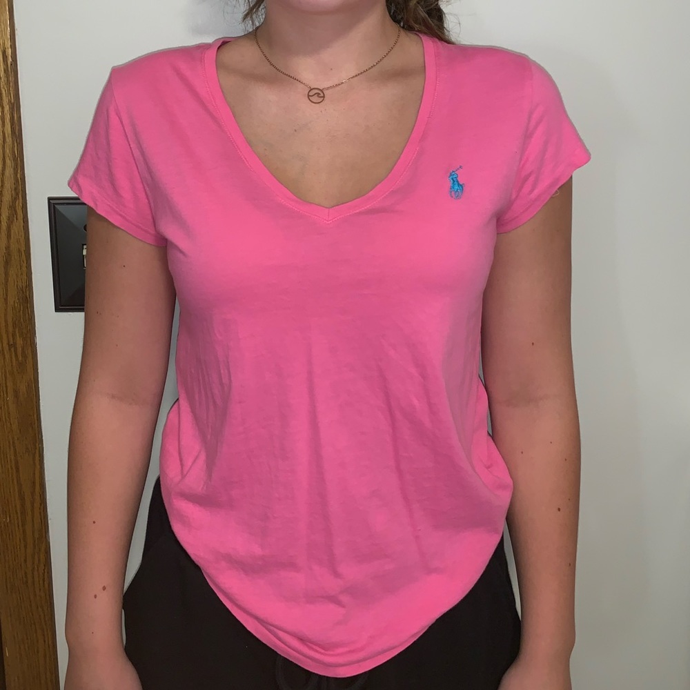 Pink v-neck t shirt size small